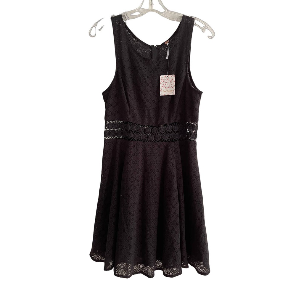 NWT Free People Black Lace Sleeveless Dress with Peek a Boo Waistline. Size 8